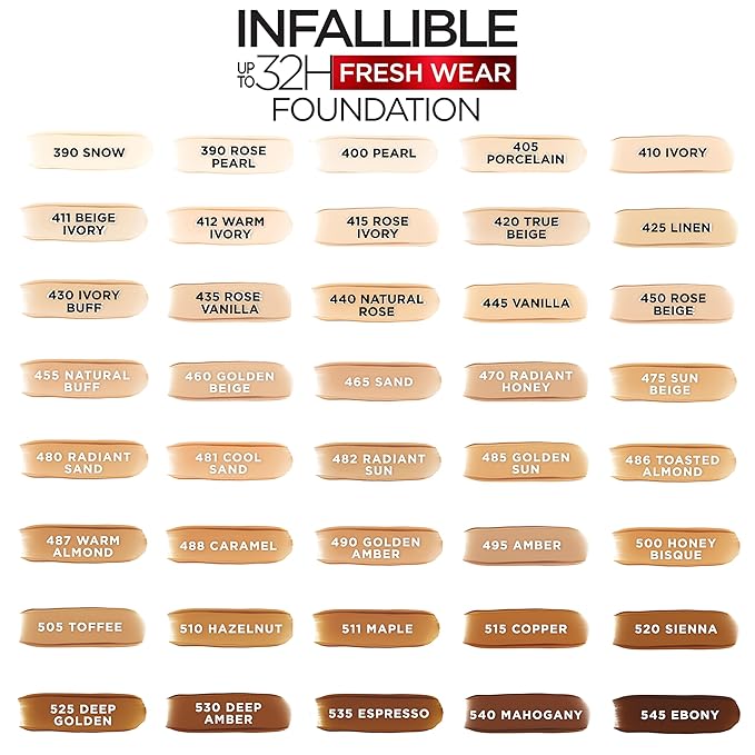 L'Oreal Paris Makeup Infallible Up to 32 Hour Fresh Wear Lightweight Foundation, 515 Copper, 1 Fl Oz, Packaging May Vary