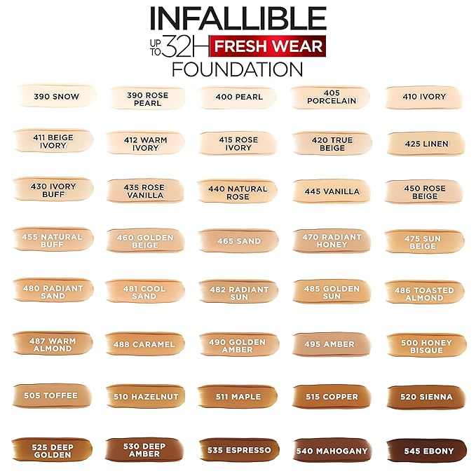 L'Oreal Paris Makeup Infallible Up to 32 Hour Fresh Wear Lightweight Foundation, 415 Rose Ivory, 1 Fl Oz, Packaging May Vary