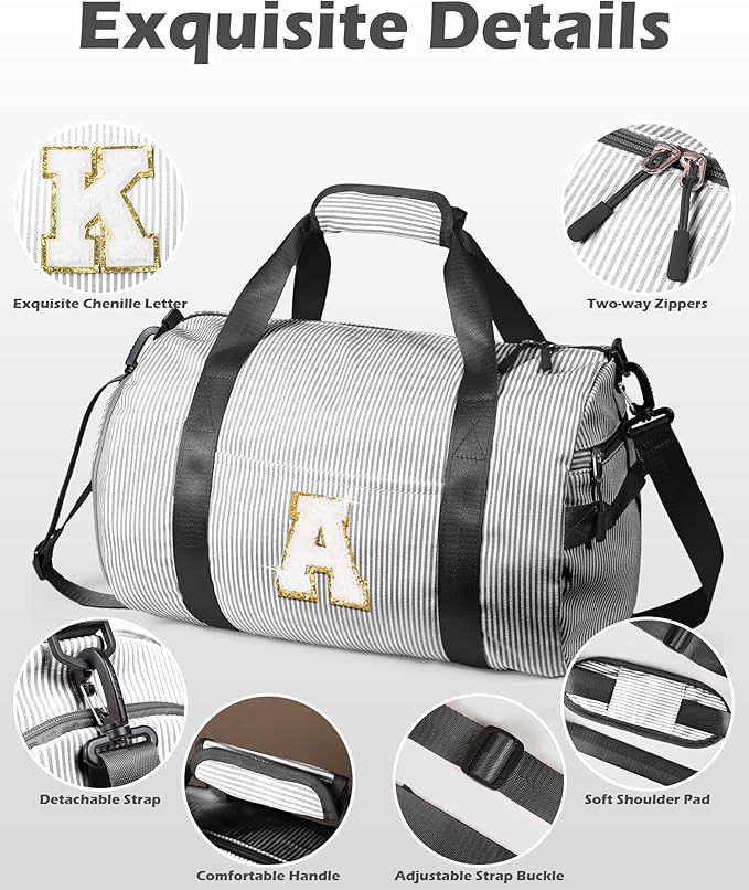 Gifts for Teenager, Girls Travel Duffle Bag, Kids Initial Overnight Bags with Shoe Compartment, Monogram Weekender Bag with Makeup Pouch, Stocking Stuffers for Teen Girl (Letter F)