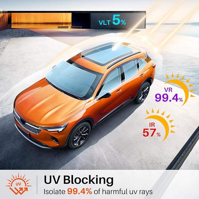 5% Percent Car Window Tint, 5% VLT Nano Ceramic Window Roll 20" Inch x 30'Ft, Automotive Tint for Privacy Sun & Glare Protection UV Heat Blocking, Scratch Resistant 5-Layer