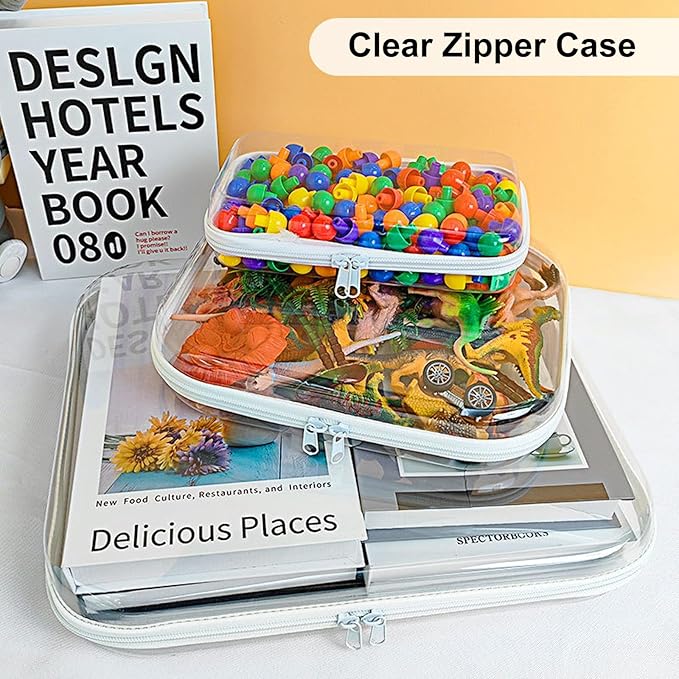3PCS Clear Hard Shell Zipper Cases, Portable Clear Organizer Pouches for Home Storage, Double Zippered Plastic Travel Case, Cosmetic Bag for Make Up Tools, Toiletries, Toy Storage(White)
