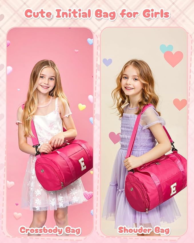 7 Year Old Girl Birthday Gift, Girls Travel Duffel Bag, Kids Initial Overnight Bags with Shoe Compartment, Customized Sport Gym Weekender Bag with Makeup Pouch, Preppy Stuff (Letter O)