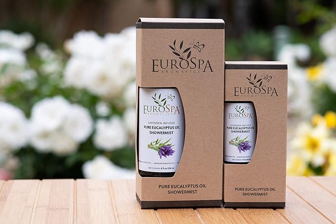 EuroSpa Aromatics Pure Eucalyptus Oil ShowerMist and Steam Room Spray, All-Natural Premium Aromatherapy Essential Oils - Lavender Infused, 8oz, 2 Pack