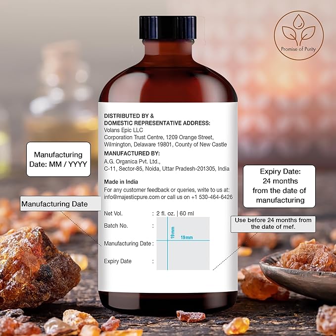 Majestic Pure Frankincense Essential Oil with Glass Dropper - 2 Fl Oz - 100% Pure and Natural Frankincense Oil - Premium Grade Essential Oils for Diffuser, Aromatherapy, Soap and Candle Making