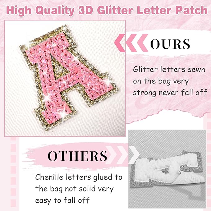 Small Initial Patch Makeup Bag Personalized Gifts Make Up Bag,White Cute PU Leather Glitter Letter Cosmetic Bag with Zipper,Trendy Portable Travel Toiletry Pouch,Preppy Stuff for Teen Girls Women Q