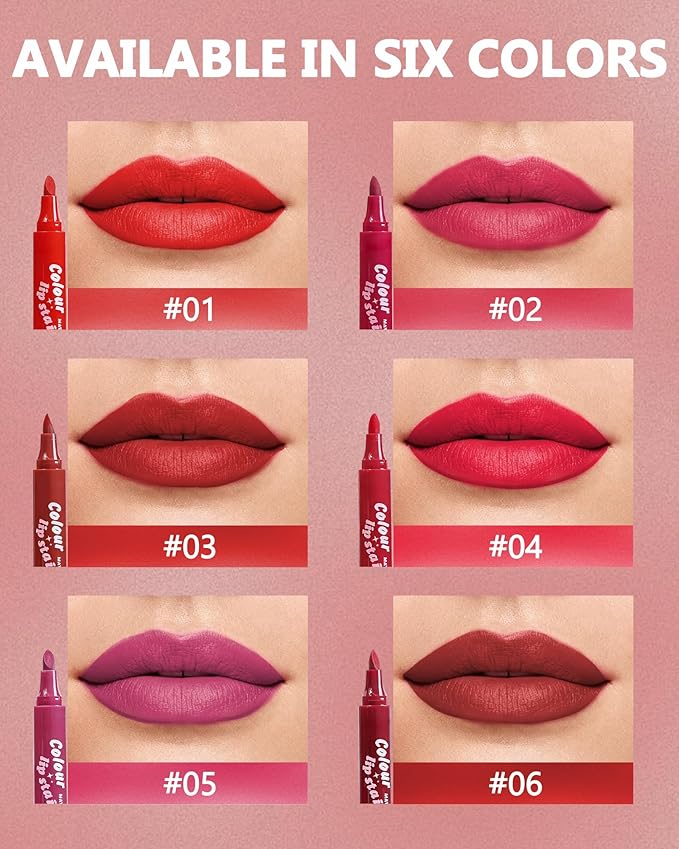 Lip Tint Stain Pen, Dark Red Brown Waterproof Long Lasting Matte Lip Liner Stain Pencil, High Pigment Quick Dry Liquid Lipstick, Non Sticky Smudgeproof Lip Tint Gloss,Festival Makeup Gift for Women-06