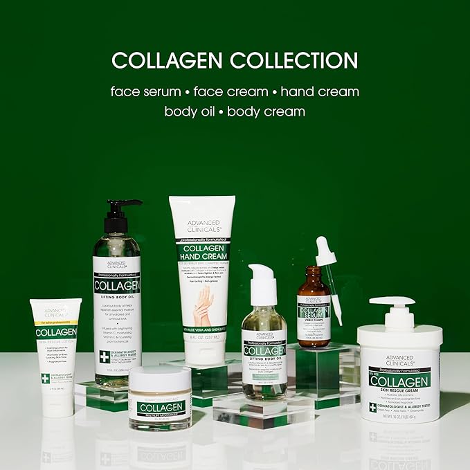 Advanced Clinicals Collagen Cream Body Lotion & Face Moisturizer W/Vitamin E | Skincare Collagen Lotion For Women, Men, Hand, & Neck Improves Look Of Crepe Skin & Uneven Dry Skin, 16Oz + Travel Size