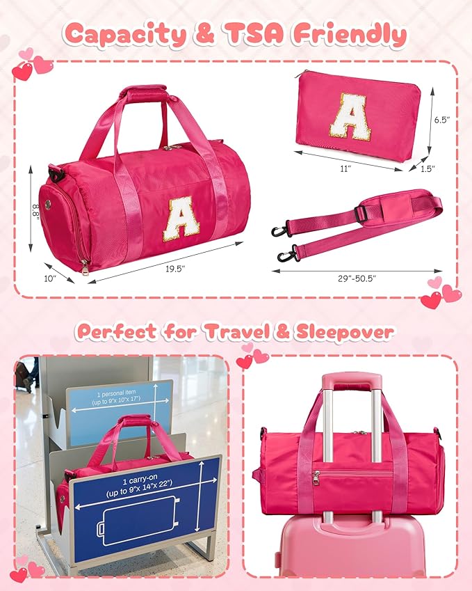 Gifts for Toddler, Girls Travel Duffel Bag, Kids Initial Overnight Bags with Shoe Compartment, Customized Sport Gym Weekender Bag with Makeup Pouch, Birthday Gift for Daughter (Letter G)