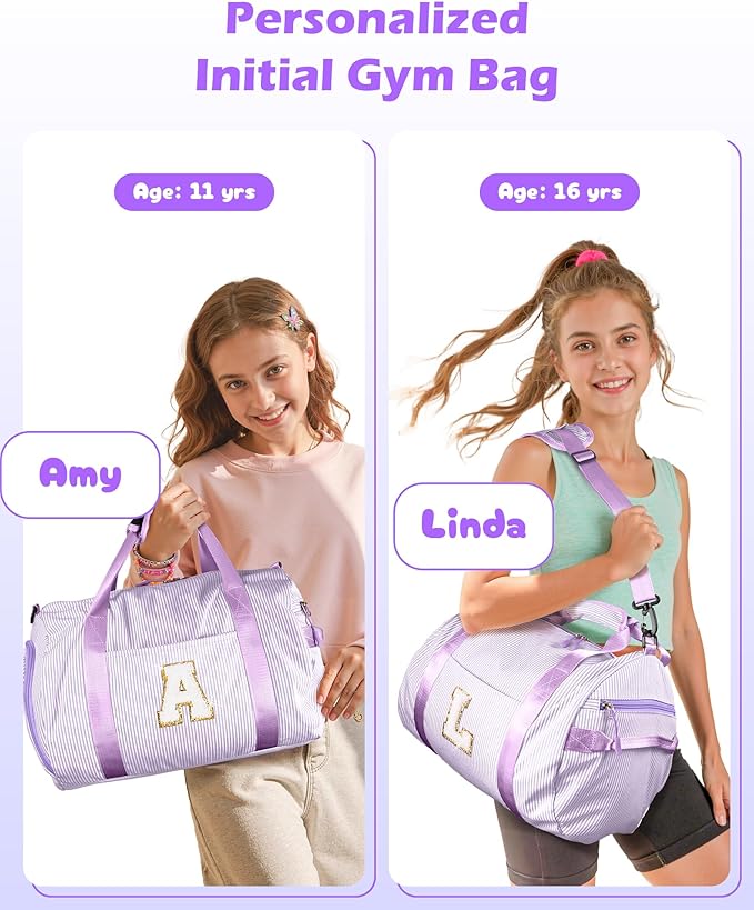 Christmas Gift for Her, Girls Travel Duffle Bag, Kids Initial Overnight Duffel Bags with Shoe Compartment, Personalized Dance Bag with Cosmetic Pouch, Tween Gifts Trendy Stuff (Letter W)
