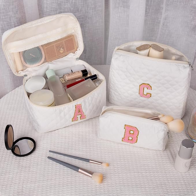 Initial Makeup Bag, Personalized Monogram Cosmetic Bag Set, Large Make up Bags | Travel Toiletry Bag | Makeup Bag for Girls Teen Girl Friend Sister Wife Girlfriend Gifts Daughter (Letter E)