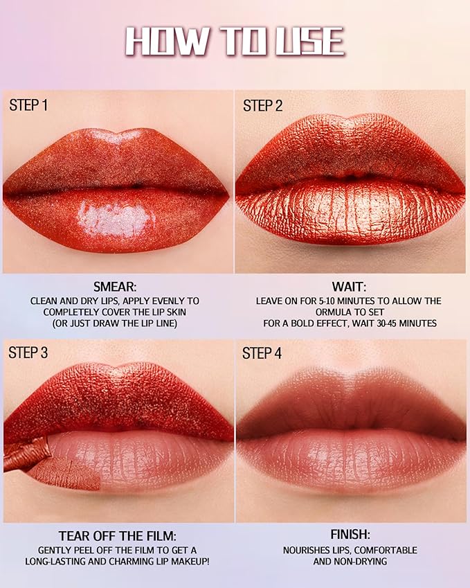 Peel Off Lip Liner Stain, Long Lasting Waterproof Transfer-Proof Lip Tint Stain Peel Off, Non-stick High Pigmented Lip Gloss Lipliner Tattoo, Liquid Tinted Lipstick, Lip Makeup Gift for Women Girl-01