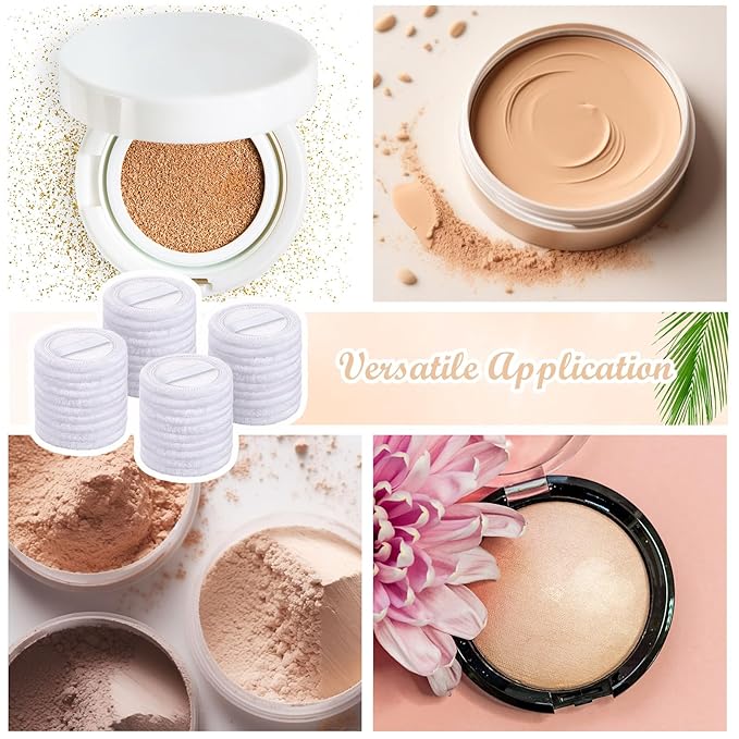 40 Pcs Cotton Powder Puffs Bulk Washable, 2.36 Inch Round Makeup Dusting Powder Puff with Ribbon for Face Body Cosmetic, White