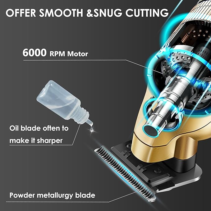 KEMEI 2293 Professional Hair/Beard Trimmer for Men Zero Gapped Hair Clippers for Barber with T Blade, Cordless Rechargeable, Gold