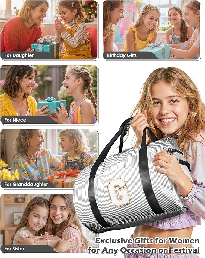 Birthday Gift for Teenager, Girls Travel Duffle Bag, Kids Initial Overnight Bags with Shoe Compartment, Monogram Weekender Bag with Makeup Pouch, Teen Girl Gifts Trendy Stuff (Letter B)