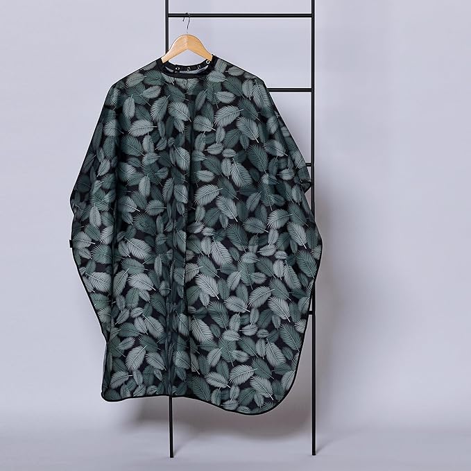 Fromm Professional Client Hair Styling and Hair Cutting Cape, Water and Stain Repellent Teflon Coating for Shampoo Bowl and Wet/Dry Cutting, 44" x 58", Palm Leaves