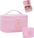 Period Bag Sanitary Napkin Storage Bag|Tampon Pouch Portable Feminine Care First Period Kit for Teen Girls Women Gift for Her Monogram Initial Cute Toiletry Bag,2PCS,Pink U