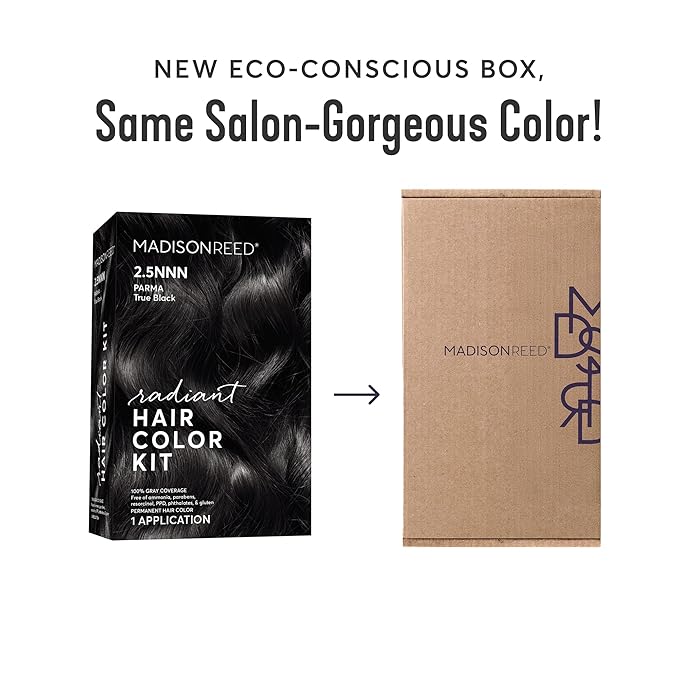 Madison Reed Radiant Hair Color Kit | 2.5NNN Soft Black (Parma Black) 100% Maximum Gray Hair Coverage | Salon-Quality Permanent Hair Dye for Resistant Grays | PPD-Free & Ammonia-Free |1 Pack