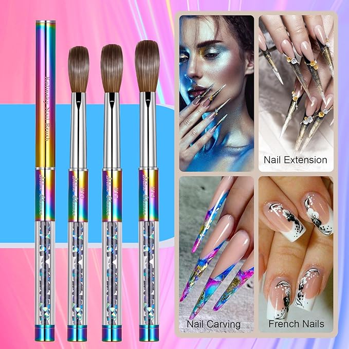 Acrylic Nail Brush Size 6, 100% Real Kolinsky Art Nail Brush for Acrylic Powder Application, Handmade Women Manicure Nail Extension Tool for Professional DIY Home Salon and Beginners