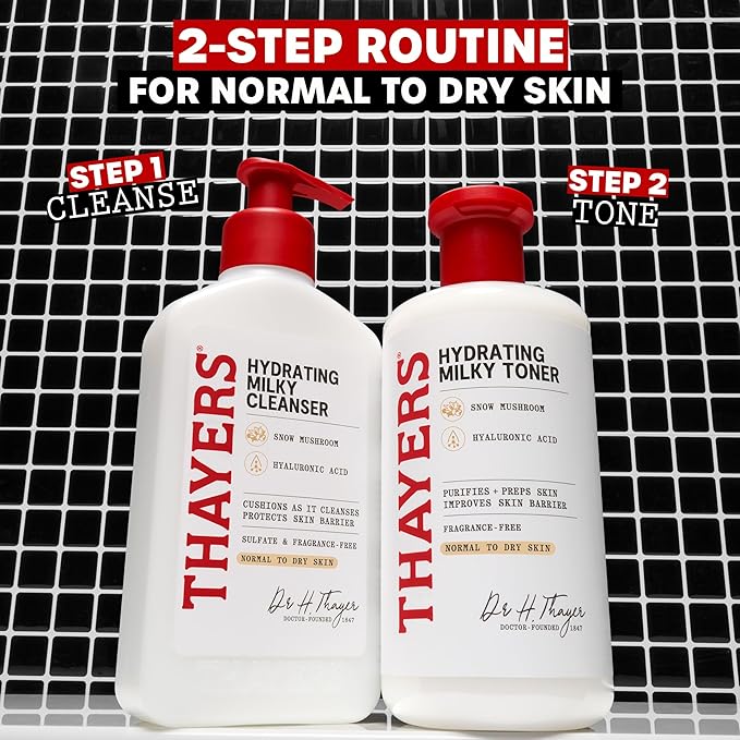 THAYERS Milky Hydrating Face Cleanser with Snow Mushroom, Hyaluronic Acid, Dermatologist Recommended Gentle Facial Wash, Hydrating Skincare for Dry, Sensitive Skin, Paraben Free, 8 FL Oz, Clear