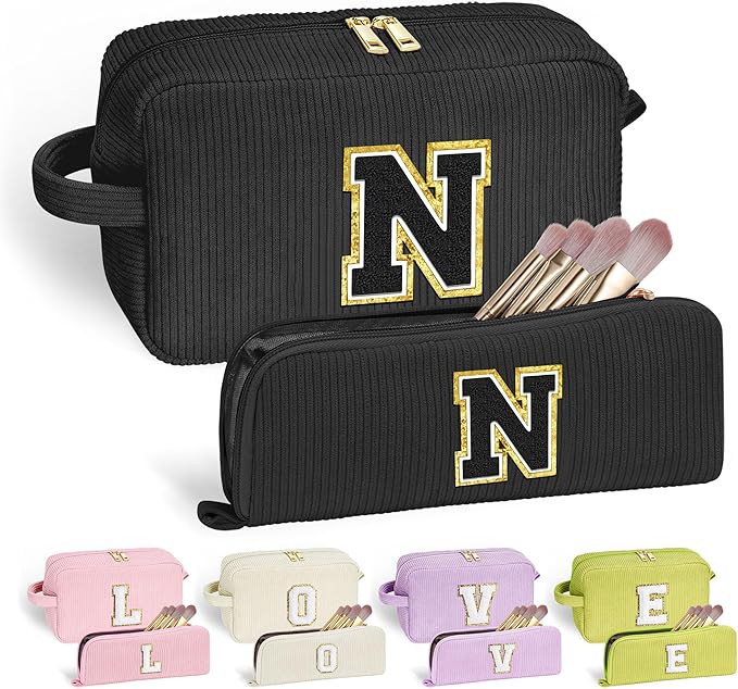 YOOLIFE Initial Travel Makeup Bag Cosmetic Bag - Teen Girl Gifts Trendy Stuff Friend Birthday Gifts for Women Teen Girl Kids