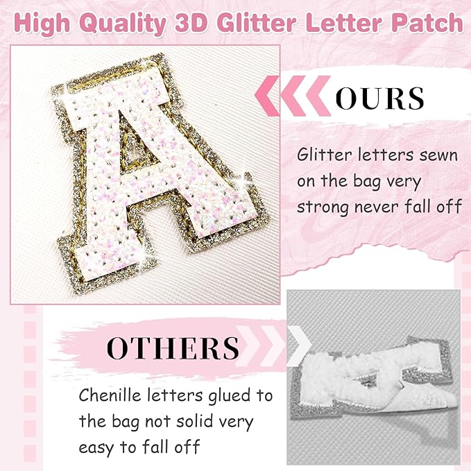Small Initial Patch Makeup Bag Personalized Gifts Make Up Bag,White Cute PU Leather Glitter Letter Cosmetic Bag with Zipper,Trendy Portable Travel Toiletry Pouch,Preppy Stuff for Teen Girls Women Z