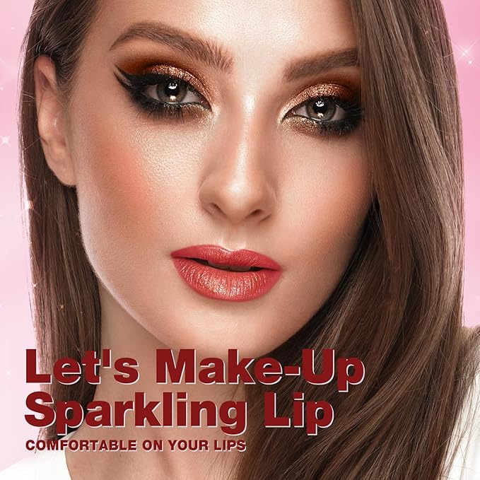 Jolilab Sparkling Lip Gloss, Long Lasting Waterproof Moisturizer Lip Balm Glitter Shimmer Metallic, Diamond Shiny Bold Glow Goth Lipstick for Women Girls, Non-sticky (1, 06#)