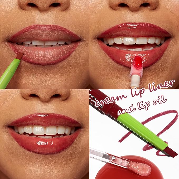 Matte Finish Lip liner and Nourishing Lip Gloss Kit for Women, High Pigmented Natural Nude Pink Red Brown Lip Pencil Makeup Long Lasting Moisturizing Plumping Lip Oil Gloss Winter Care (#01)