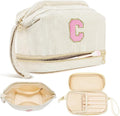 Makeup Bag for Girls Gift, Personalized Christmas Gifts Initial Women Makeup Bag for Travel, Double Layer Cosmetic Bag with Brush Organizer Preppy Make up Bag for Teen Girl Trendy - C