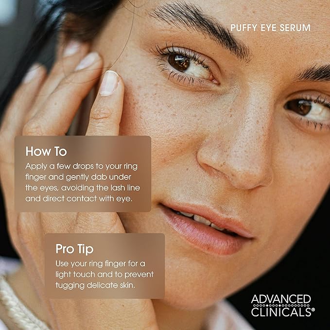 Advanced Clinicals Puffy Eye Under Eye Serum | Visible Anti Aging Brightening Vitamin C + Caffeine Serum Helps Improve Look Of Puffiness, Fine Lines, Dark Circles, & Uneven Skin Tone, 1.75 Fl Oz