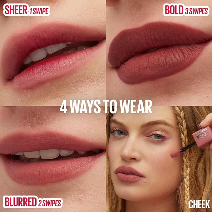 MAYBELLINE Super Stay Teddy Lip Tint, Long Lasting Matte Lipstick For Up To 12HR Wear, Petalcore, 1 Count