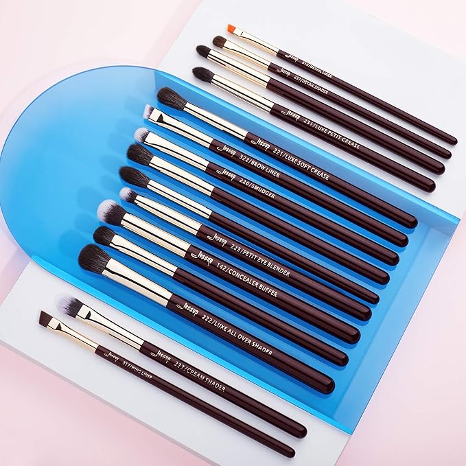 Jessup Professional Eye Makeup Brushes Set Natural-Synthetic 15pcs for Eyeshadow Blending Concealer Eyeliner Eyebrow, Zinfandel T284