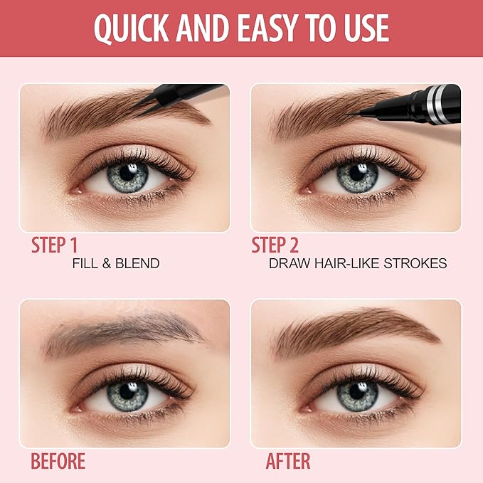 Eyebrow Pencil, 2-in-1 Waterproof Eyebrow Pen, with 2 Tip Microblading Eyebrow Pencil and Ultra-Precise Brow Pencil, with Eyebrow Brush, Eyebrow Pencils for Women, Natural Hair-Like Brows - Black