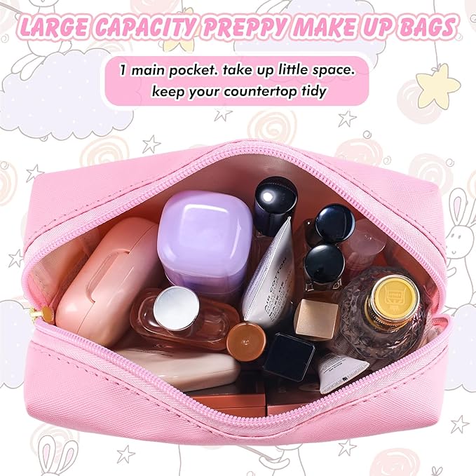 Initial Makeup Bag Personalized Preppy Travel Small Cosmetic Bag Cute PU Pink Chenille Letter Makeup Pouch for Purse Waterproof Zippered Toiletry Organizer for Women Girls Kids Friends (Y)