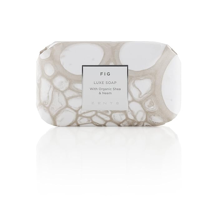 Zents Triple-Milled Luxe Bar Soap (Fig Fragrance) | Moisturizing Soap with Organic Shea Butter | Gentle Hand & Body Wash | Nourishes & Softens Skin | 5.7 oz
