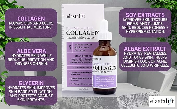 Elastalift Collagen Serum For Face + Collagen Body Cream & Face Moisturizer 2pc Skin Care Bundle| Collagen Face Serum + Body Lotion For Skin Tightening To Lift, Plump, & Firm Sagging Skin, 2PC Set