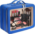 Clear Makeup Bag,Large Toiletry Case for Women,PU Leather Travel Cosmetic Bag,Detachable Makeup Case,Double Compartment Make up Organizer