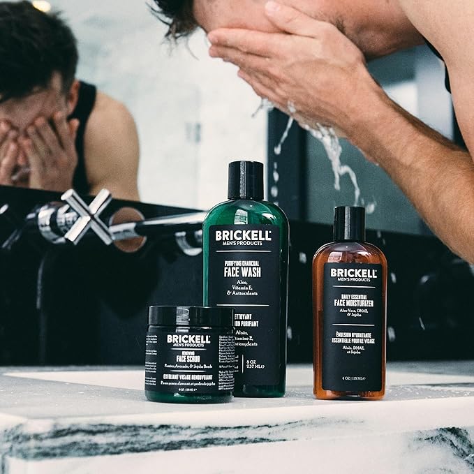 Brickell Men's Daily Advanced Face Care Routine II, Activated Charcoal Facial Cleanser, Facial Scrub, Face Moisturizer Lotion, Natural and Organic, Scented