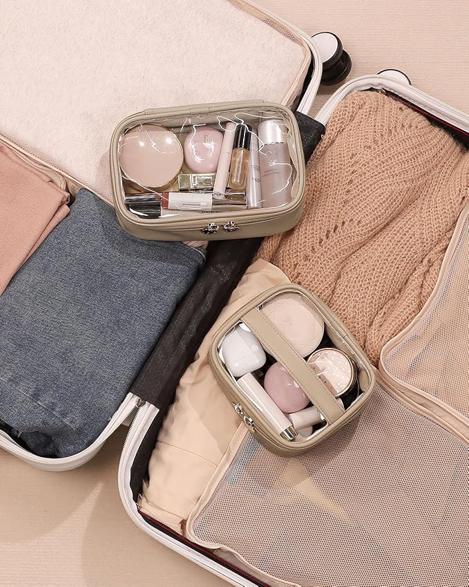 Pocmimut Makeup Bag,Small Makeup Pouch Clear Travel Cosmetic Bag Car Accessories Storage for Women,Travel Essentials Organizers,Apricot