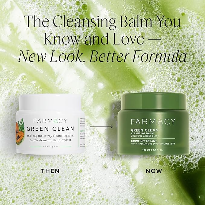 Farmacy Makeup Remover Cleansing Balm - Green Clean Waterproof Makeup Remover + Oil Based Cleanser - Newly Formulated Double Cleanser with Plant Based Waxes + Upcycled Moringa (200ml)