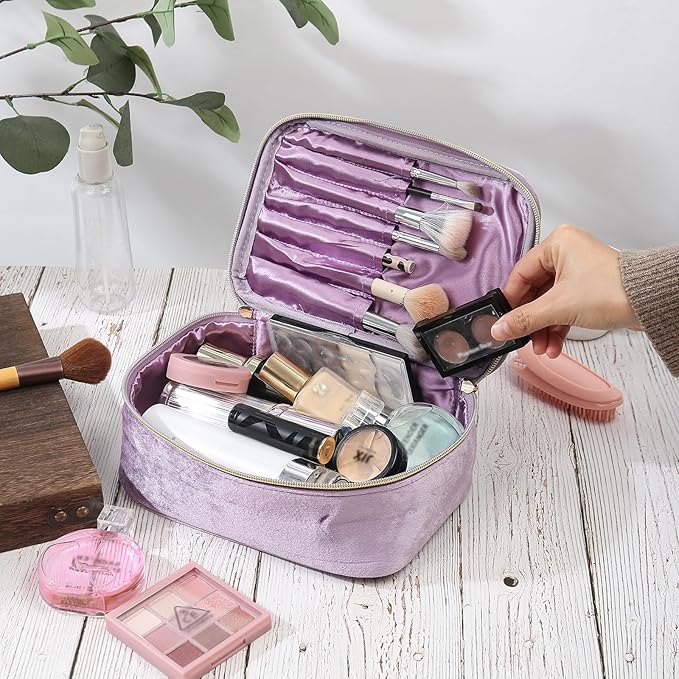 Personalized Name Makeup Bags - Monogrammed Gift for Women Girls Cosmetic Bag with Zipper Gift Ideal for Teen Girls Women Birthday Friend Mom (Light Purple)