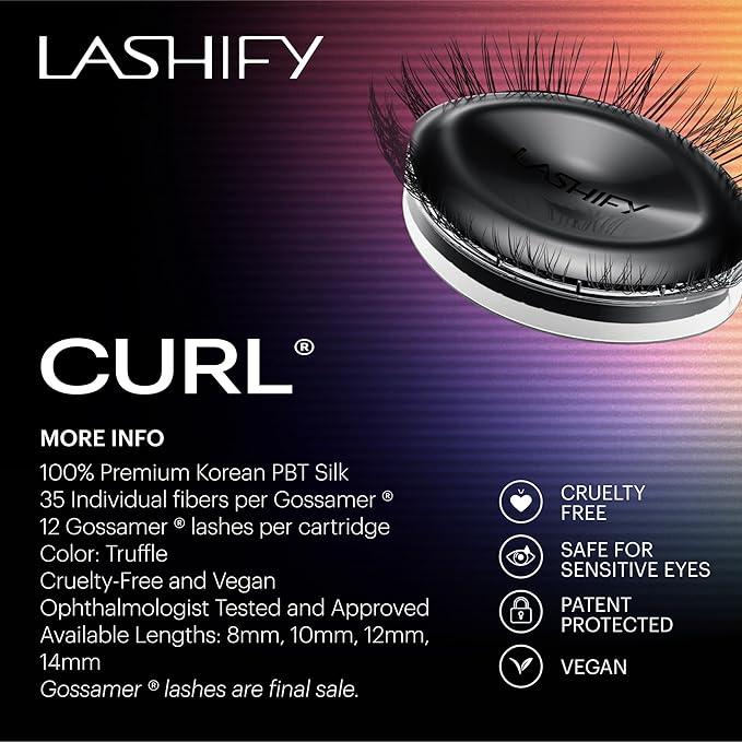 Lashify Curl 12mm Gossamer Eyelash Extensions Refill, Truffle Color, DIY False Lashes for a Natural Look
