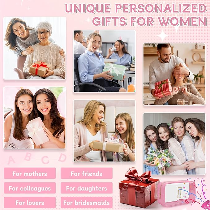 Personalized Initial Clear Makeup Bag, Travel Chenille Patch Cosmetic Bag, Preppy Toiletry Bag Monogram Cosmetic Pouch with Zipper, Ideal Gift for Teen Girls Women (Pink, I)