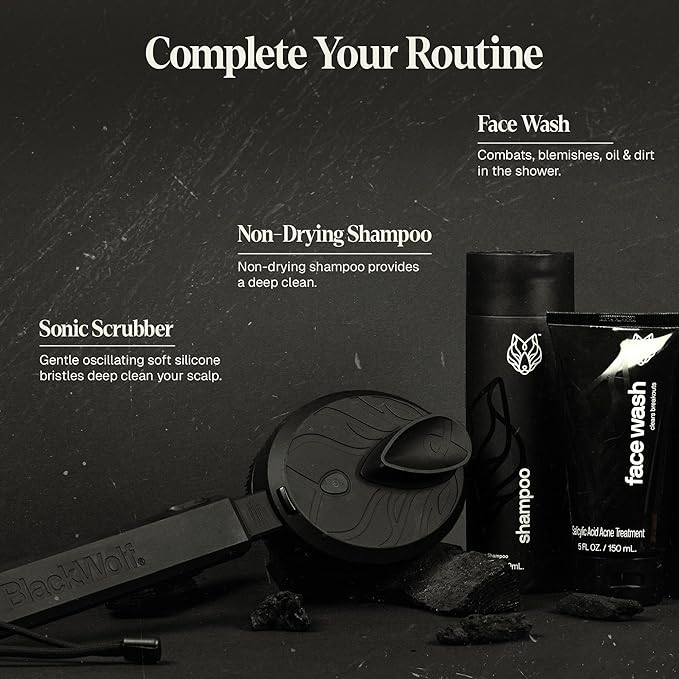 Black Wolf Salicylic Acid Body Wash for Men - 14 Fl Oz Men's Acne Body Wash - Charcoal Helps Reduce Acne Breakouts & Cleanse Your Skin - Full Coverage & Deep Clean Treatment - Men's Bodywash