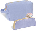 Personalized Initial Makeup Bag Trendy Stuff Corduroy Cosmetic Bag Travel Toiletry Bag, Christmas/Thanksgiving/Halloween Gifts Makeup Organizer Case for Women Girls Mom Girlfriend Wife - Blue