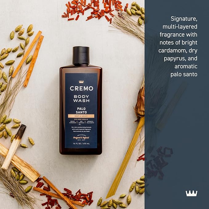 Cremo Body Wash Men, Notes of Bright Cardamom, Dry Papyrus and Aromatic Palo Santo, 16 Fl Oz