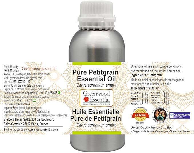 Greenwood Essential Pure Petitgrain Essential Oil (Citrus aurantium Amara) Steam Distilled 300ml (10.1 oz)