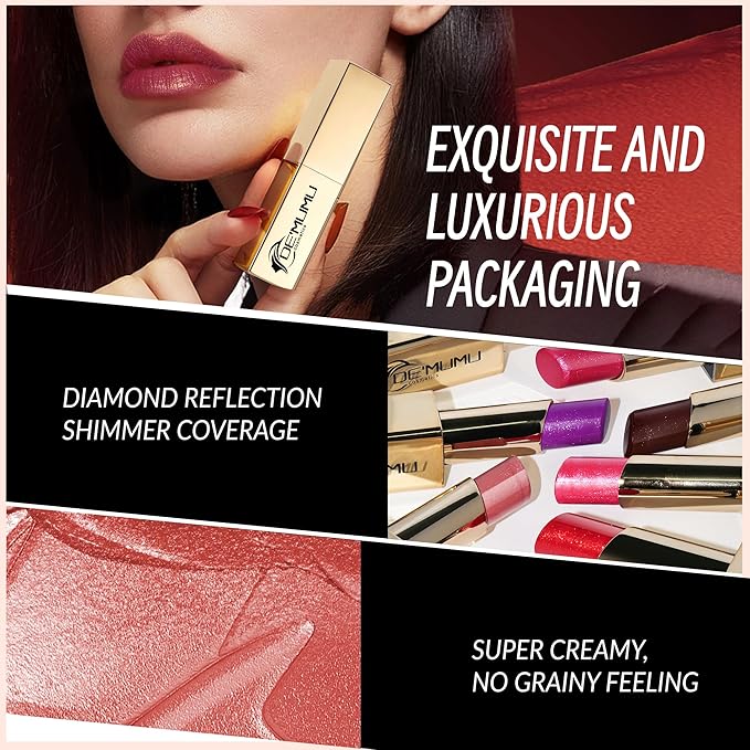 Red Nude Purple Lipstick Set for Women Shimmer Tinted Lip Balm Hydrating Moisturizing Lip Gloss Cruelty Free Lip Makeup, DM108/118/122