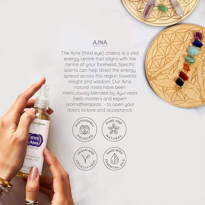 Third Eye Chakra Natural Mist by Aromafume | 100ml/3.3 fl oz | Ajna | Aromatherapy Spray for Chakra Balance | Rose & Juniper Extracts | Essential Oil Spray for Meditation, Yoga, Reiki