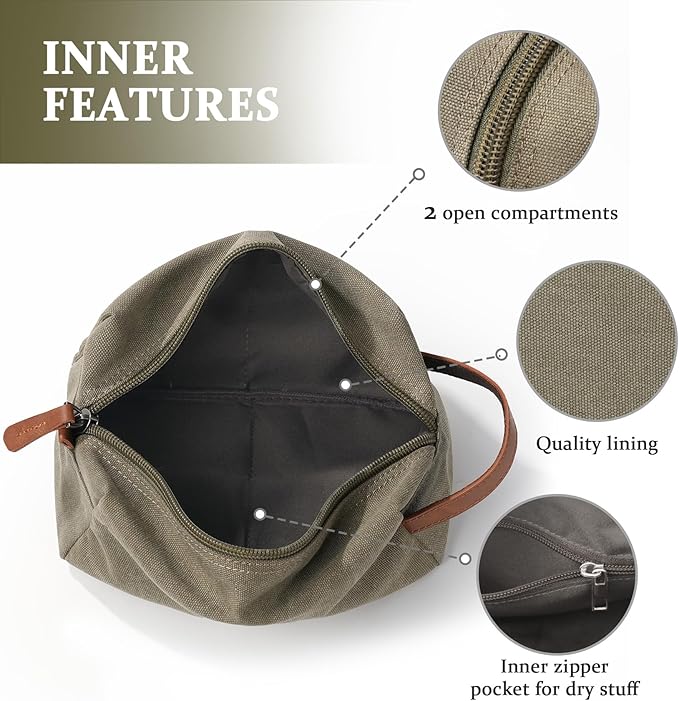 Janhavi Shaving Bag for Men Travel Waterproof, Engraved Initials & Wheat Ear, Make Up Bag,Groomsmen Gifts, Mens Toiletry Travel Bag, Men's Accessories Organizer, Gifts for Him(Olive Green L)