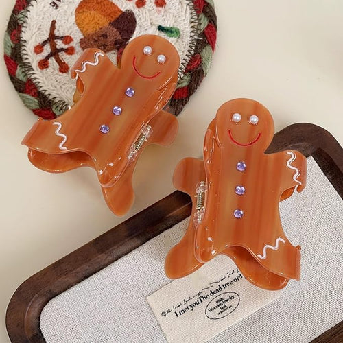 1pc Gingerbread Man Hair Clip, Xmas Acetic Acid Claw Clips, Large Hair Claw Clips for Thick/Thin Hair, Cute Brown Gingerbread Design Medium Hairpin, Sparkling Hair Accessories for Christmas Decor